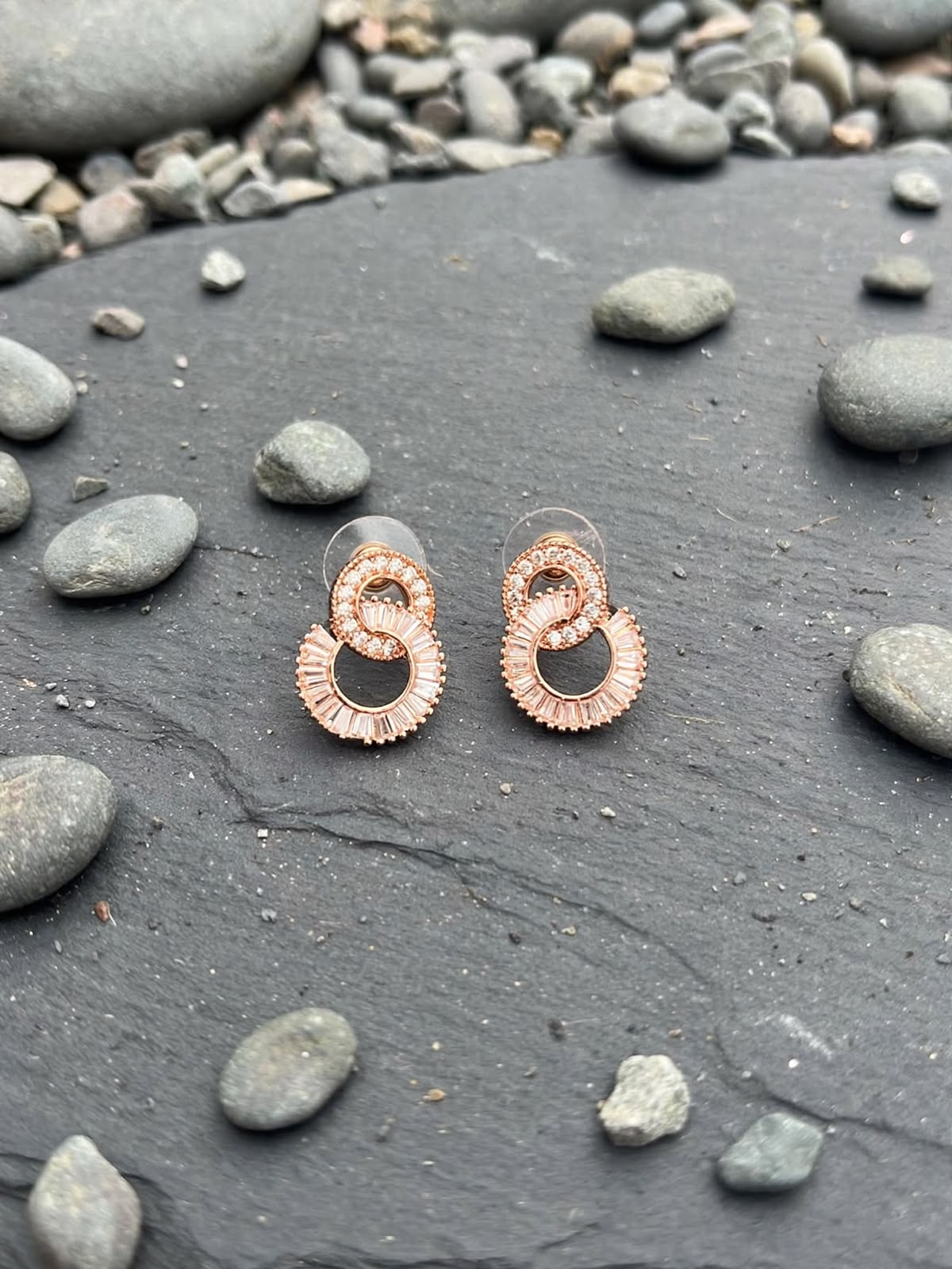 Rose Gold Interlinked Crystal Drop Earrings