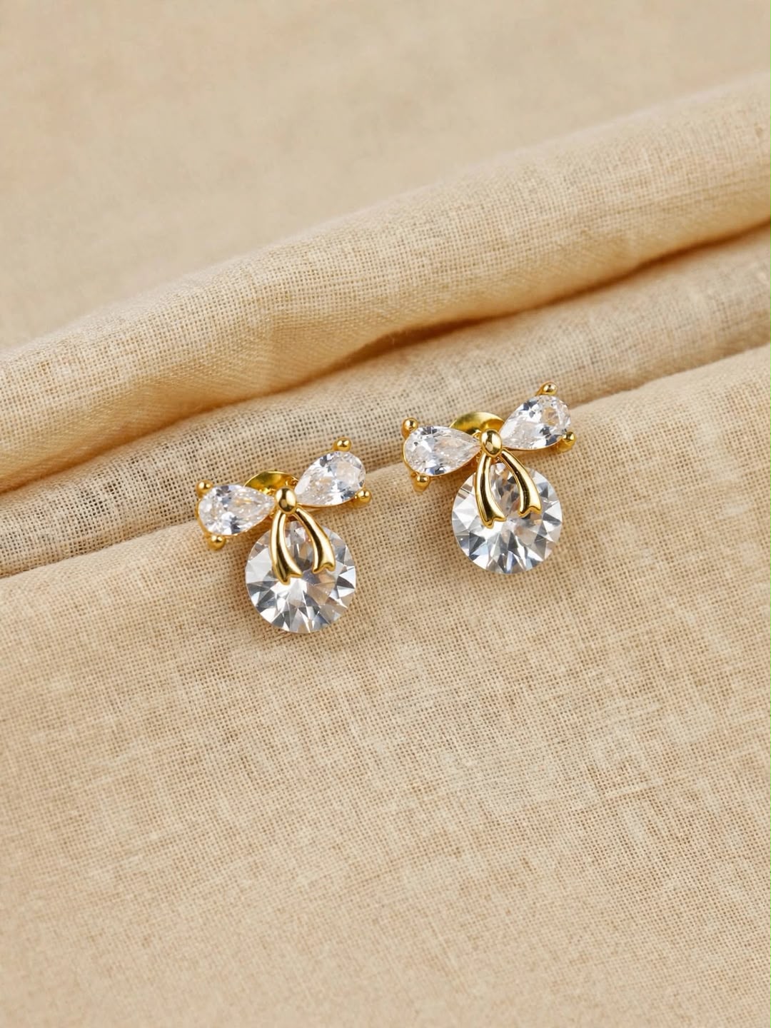 Rose Gold Bow Crystal Stud Earrings