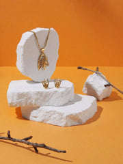 Golden Leaf Charm Necklace Set