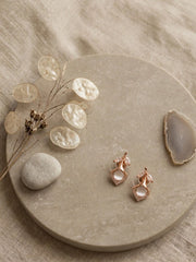 Rose Leaf Pearl Crystal Stud Earrings
