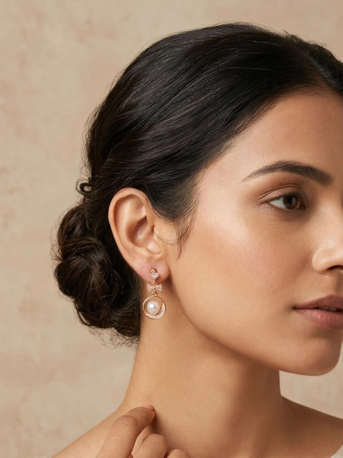 Rose Pearl Bow Geometric Drop Earrings