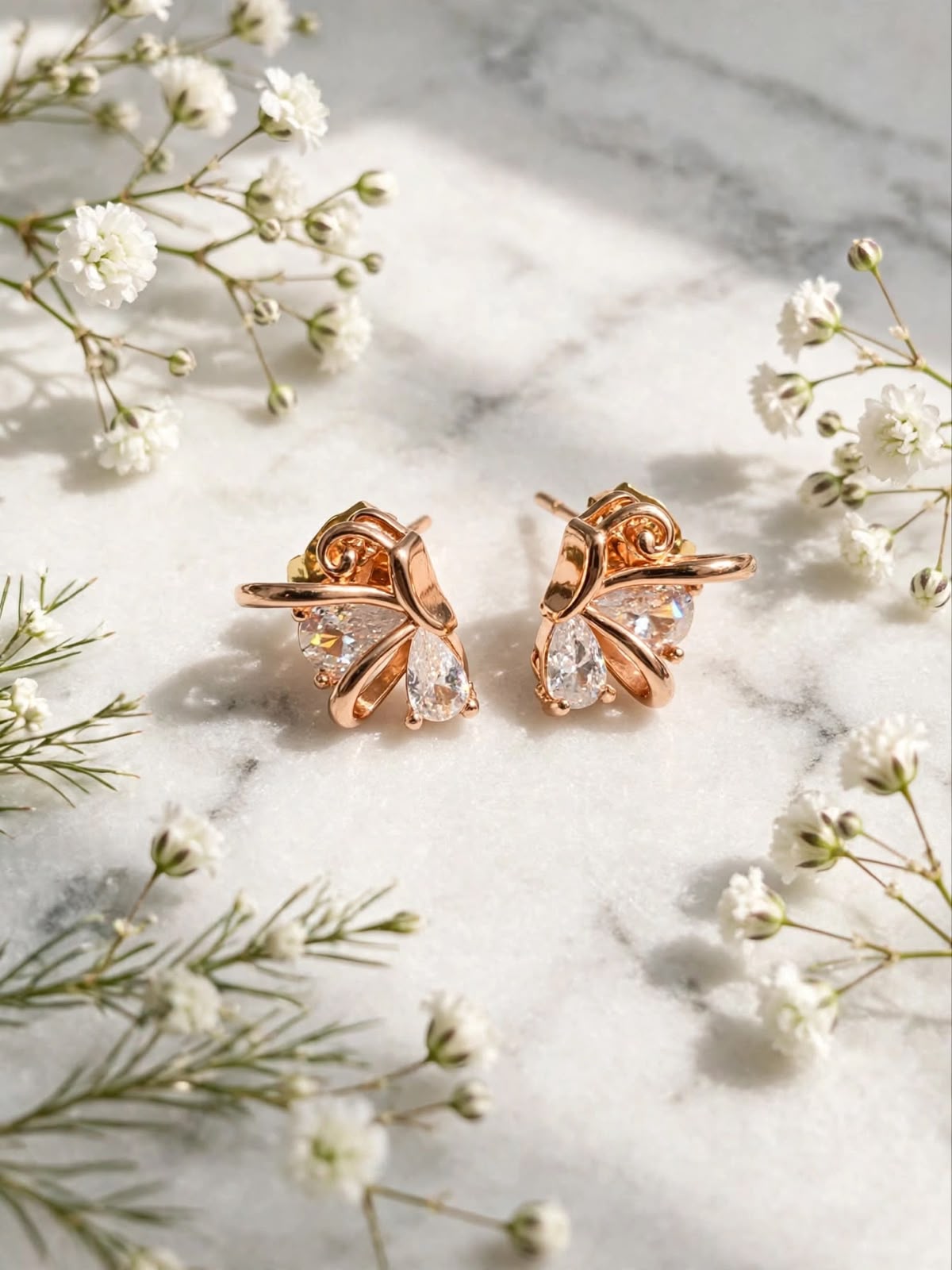 Rose Gold Butterfly Crystal Stud Earrings