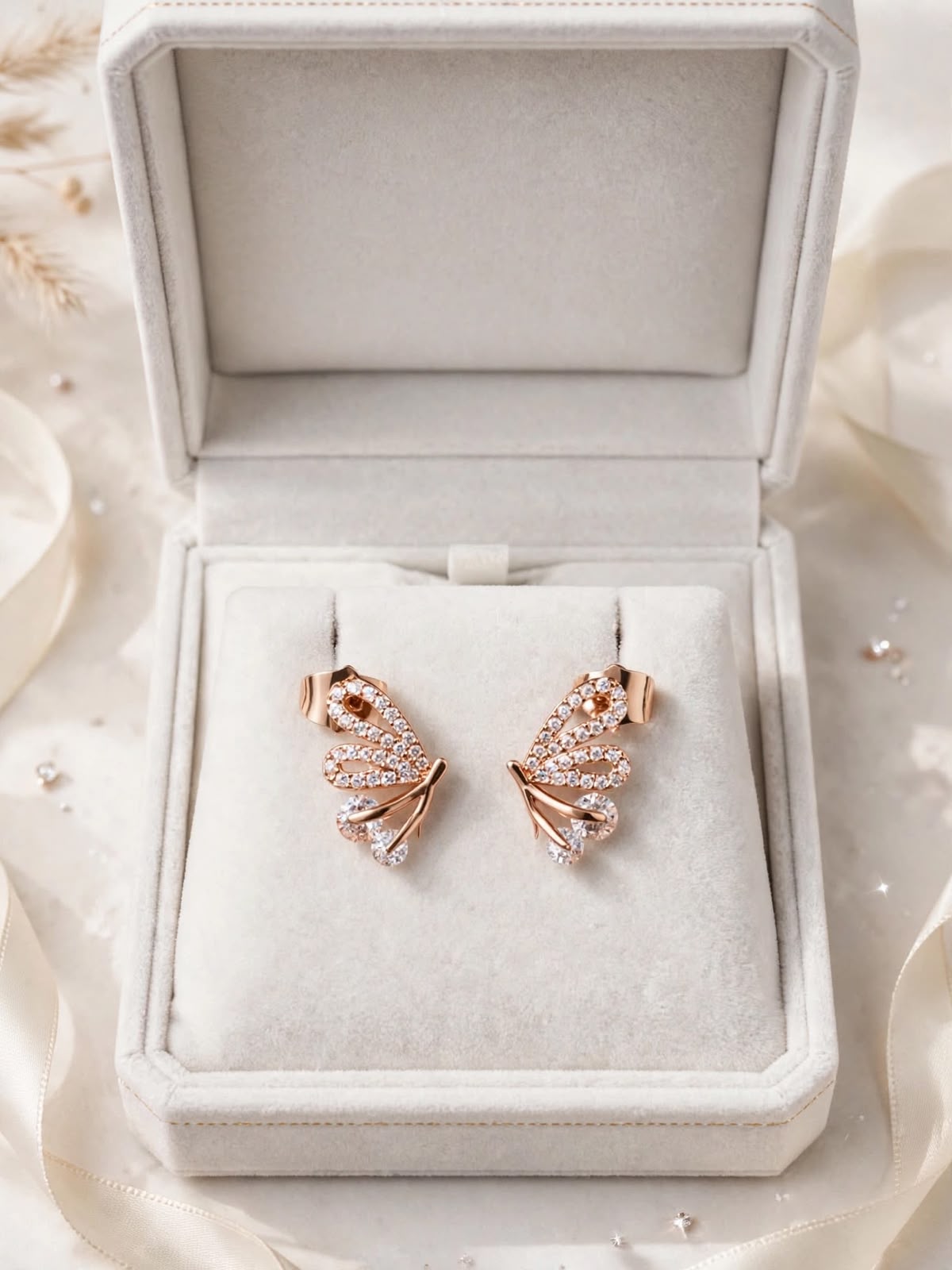 Rose Gold Floral Crystal Stud Earrings