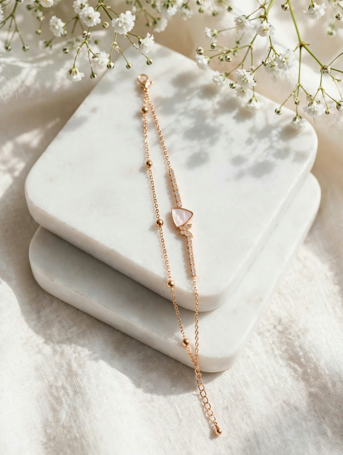 Rose Triangle Charm Link Bracelet