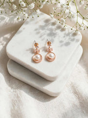 Rose Pearl Bow Geometric Drop Earrings