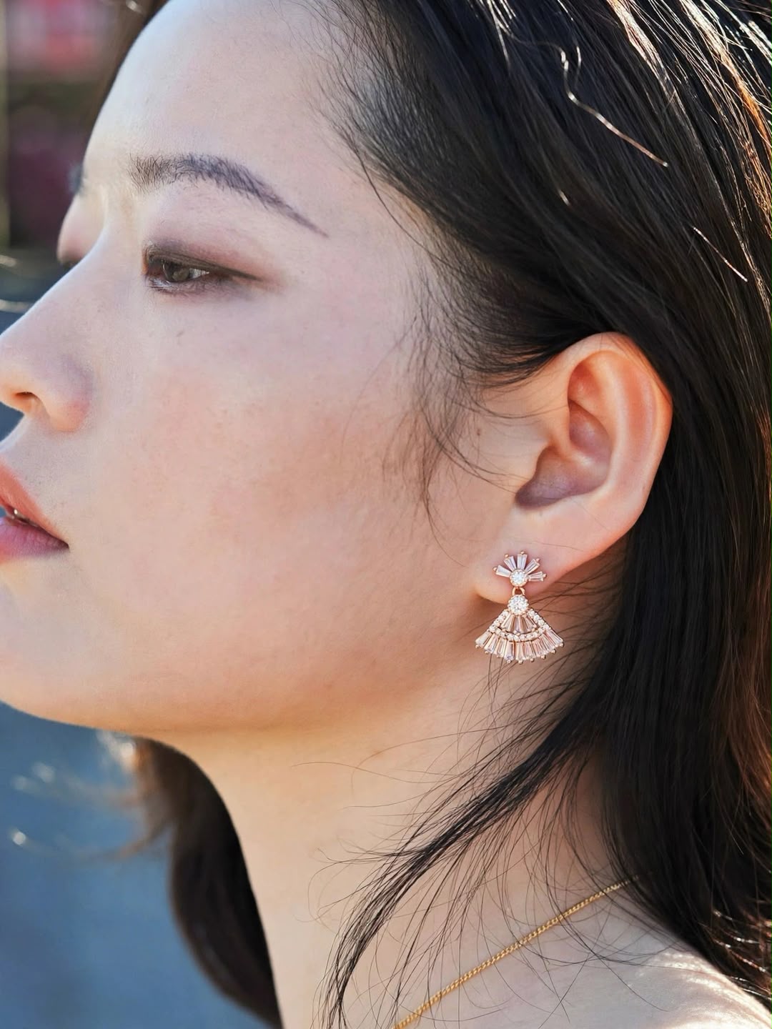 Rose Gold Fan Crystal Drop Earrings