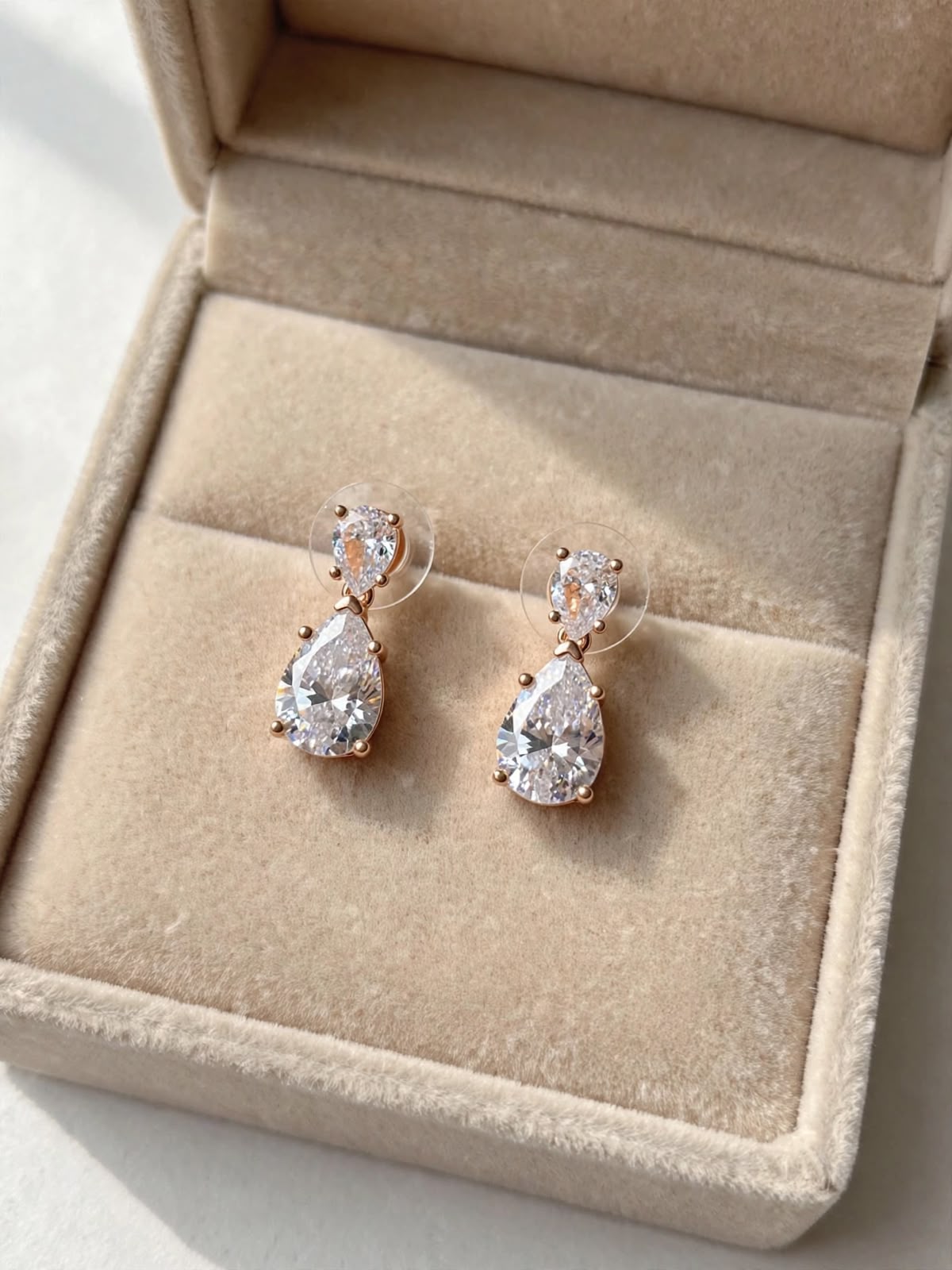 Rose Gold Dual-Stone Teardrop Earrings