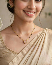 Golden Pink Round Pendant Mangalsutra