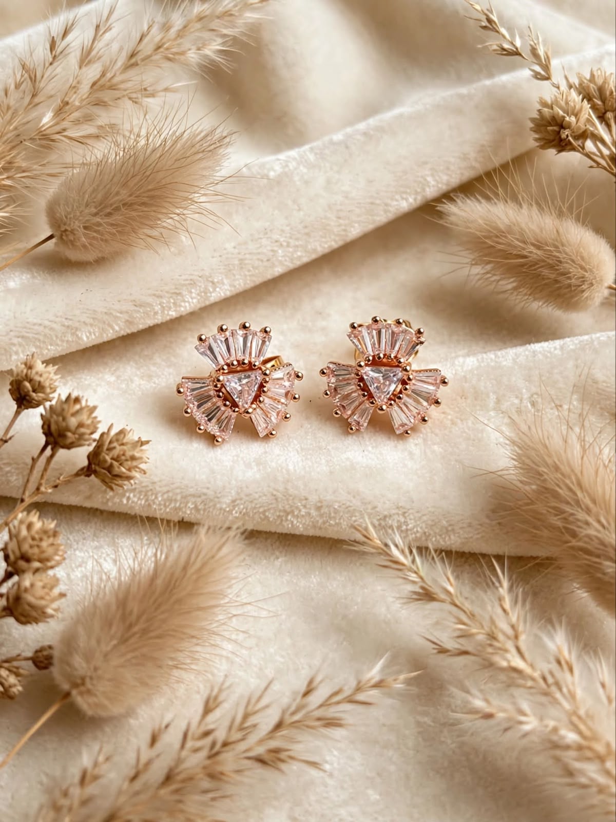 Rose Gold Fan Crystal Stud Earrings
