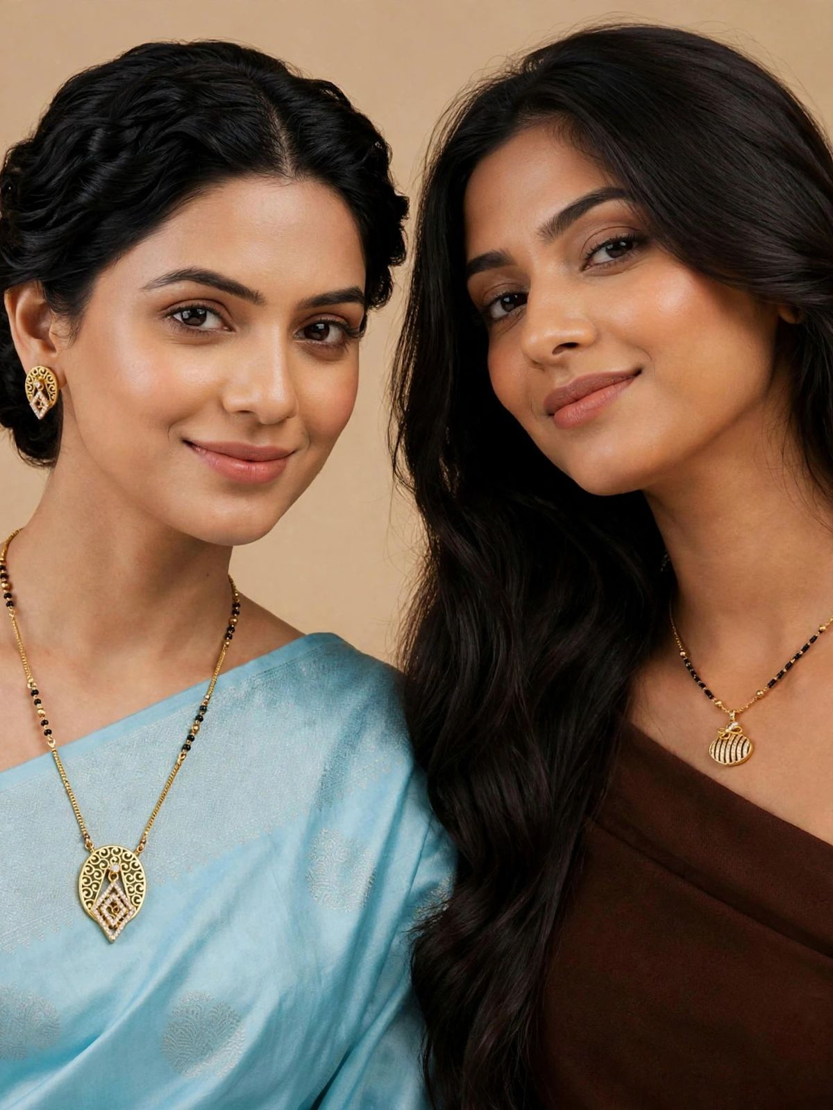Golden Oval Diamond Mangalsutra Set