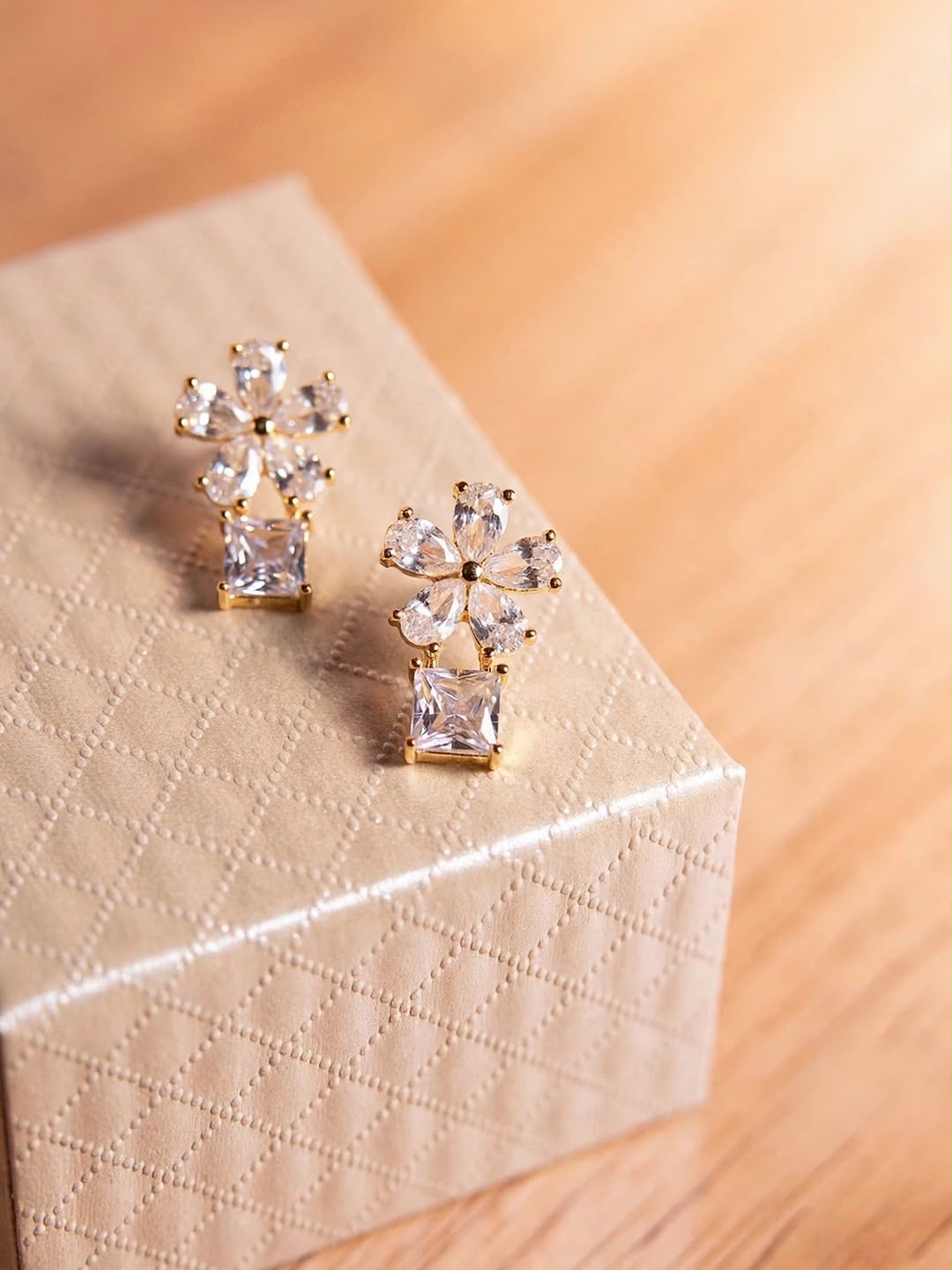 Rose Crystal Flower Drop Earrings