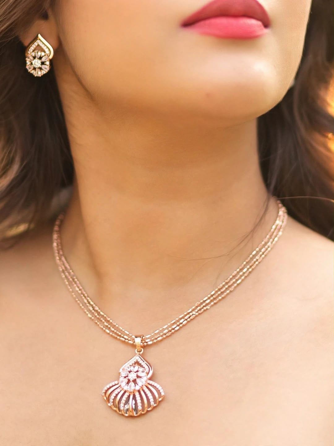 Rose Floral Double-Layer Necklace Set