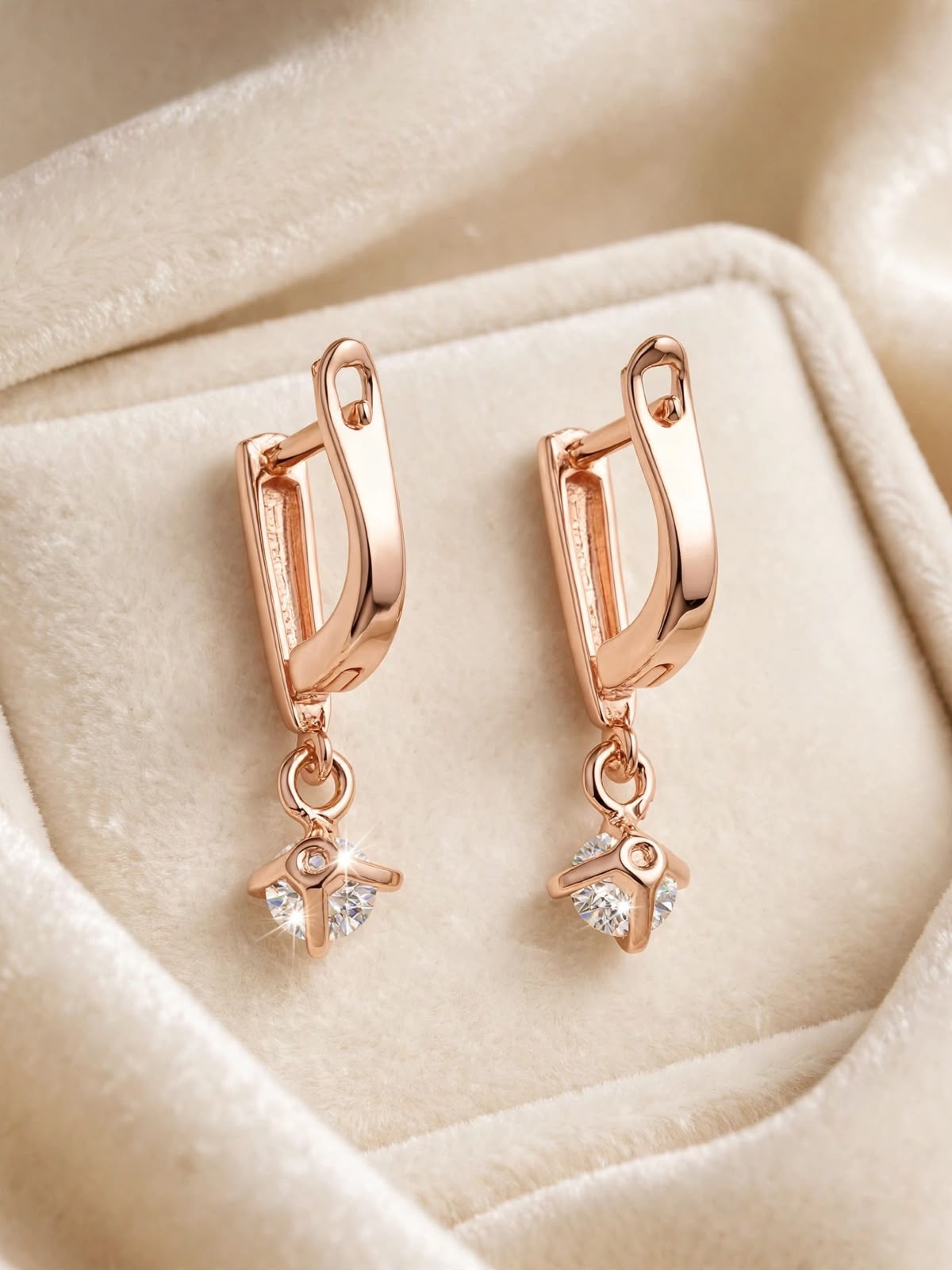 Rose Gold Teardrop Crystal Drop Earrings