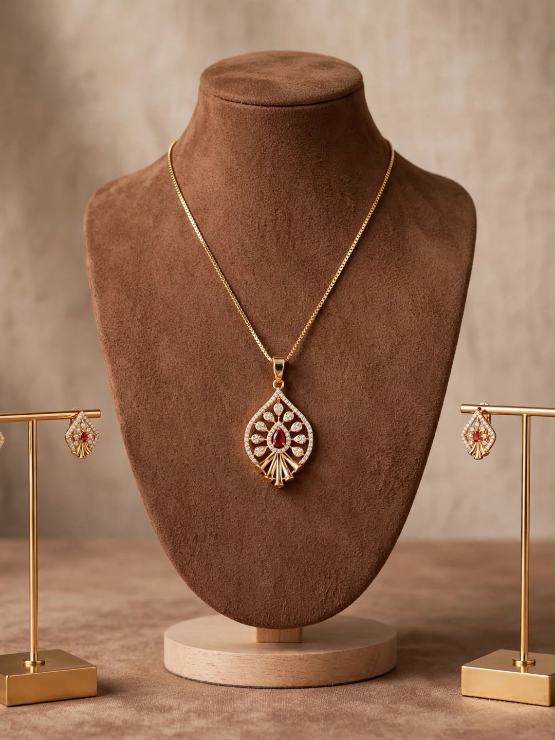 Rose Ruby Teardrop Pendant Set