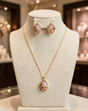 Golden Pink Butterfly Necklace Set