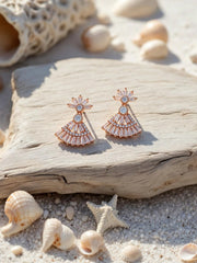 Rose Gold Fan Crystal Drop Earrings