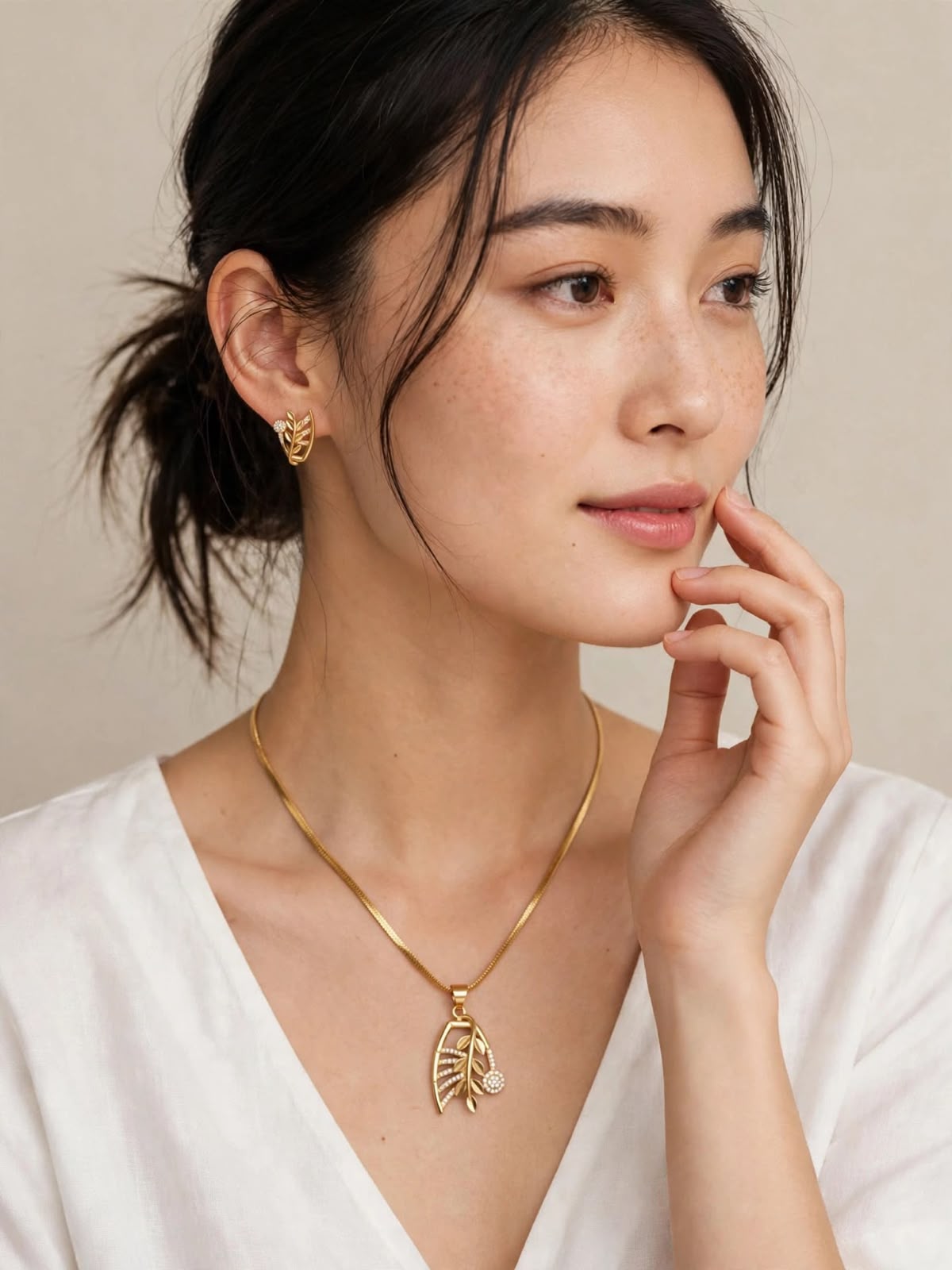 Golden Leaf Charm Necklace Set