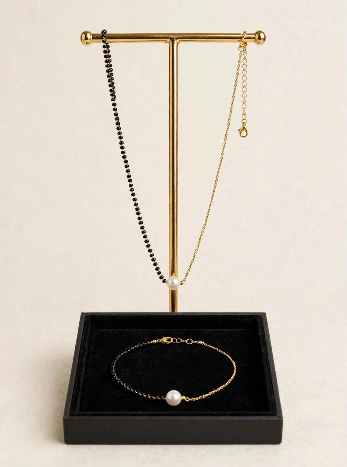 Pearl Charm Mangalsutra & Hand Bracelet Set