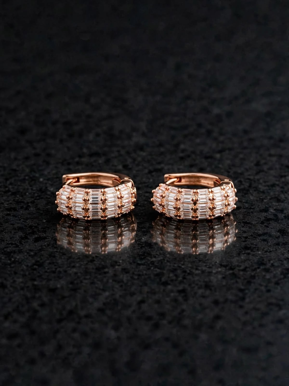 Rose Gold Baguette Layered Hoop Earrings