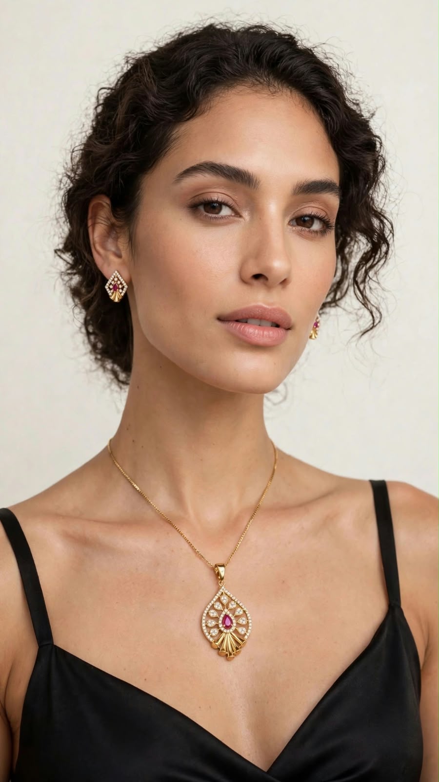 Rose Ruby Teardrop Pendant Set