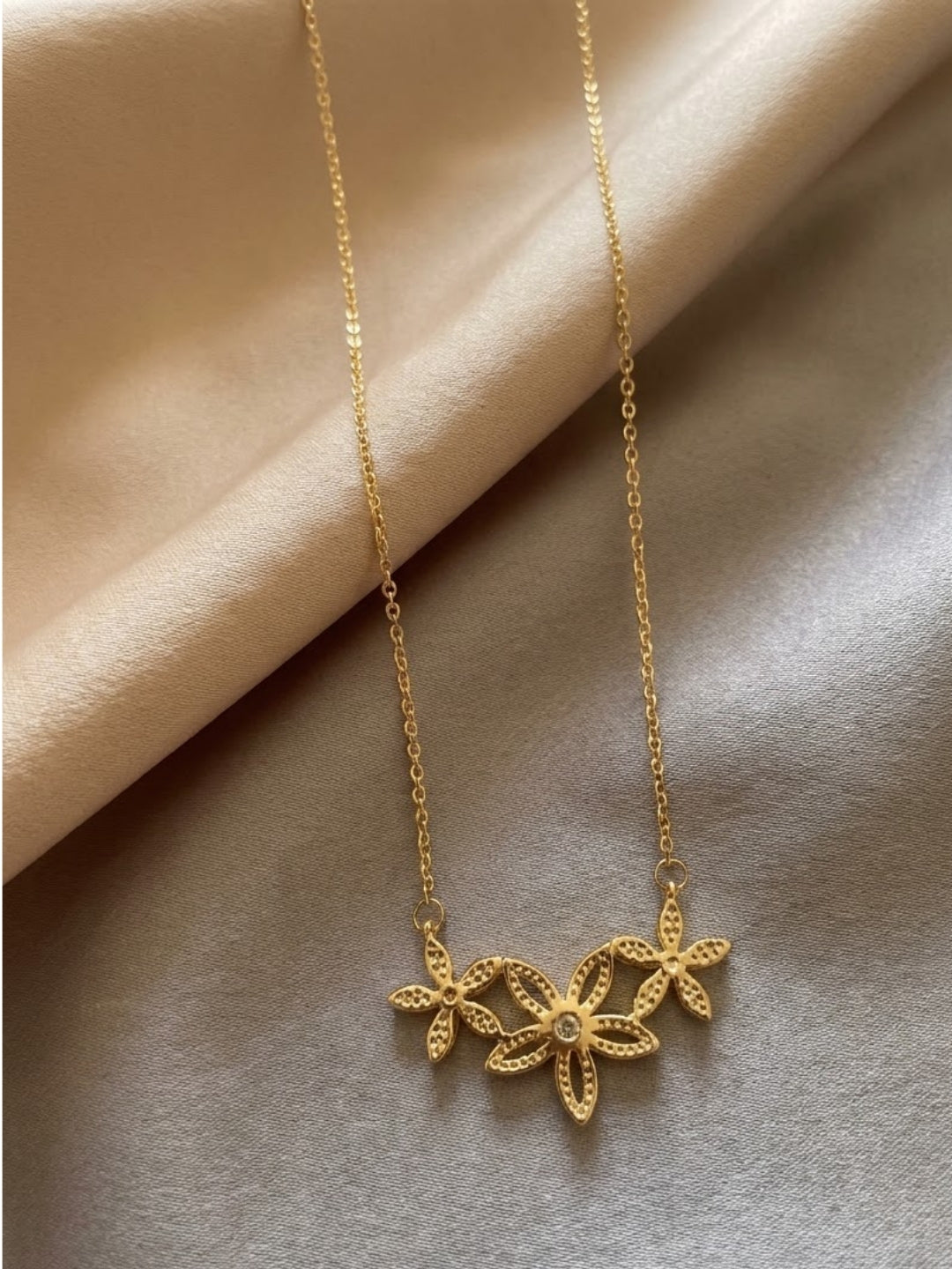 Triple Bloom Crystal Pendant Necklace