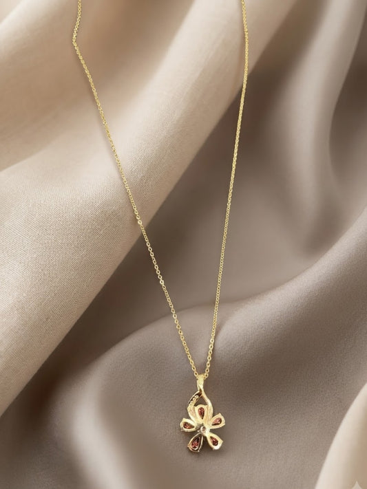 Ruby Clover Bloom Pendant Necklace