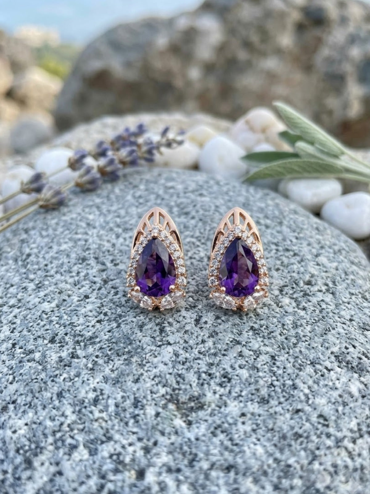Ruby Loop Purple Teardrop Earrings