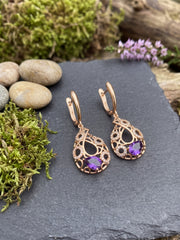 Majesty Purple Teardrop Filigree Earrings