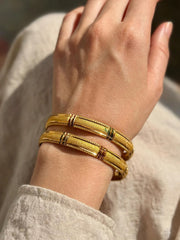 Jhilmil Green Accent Embossed Gold Bangle Set