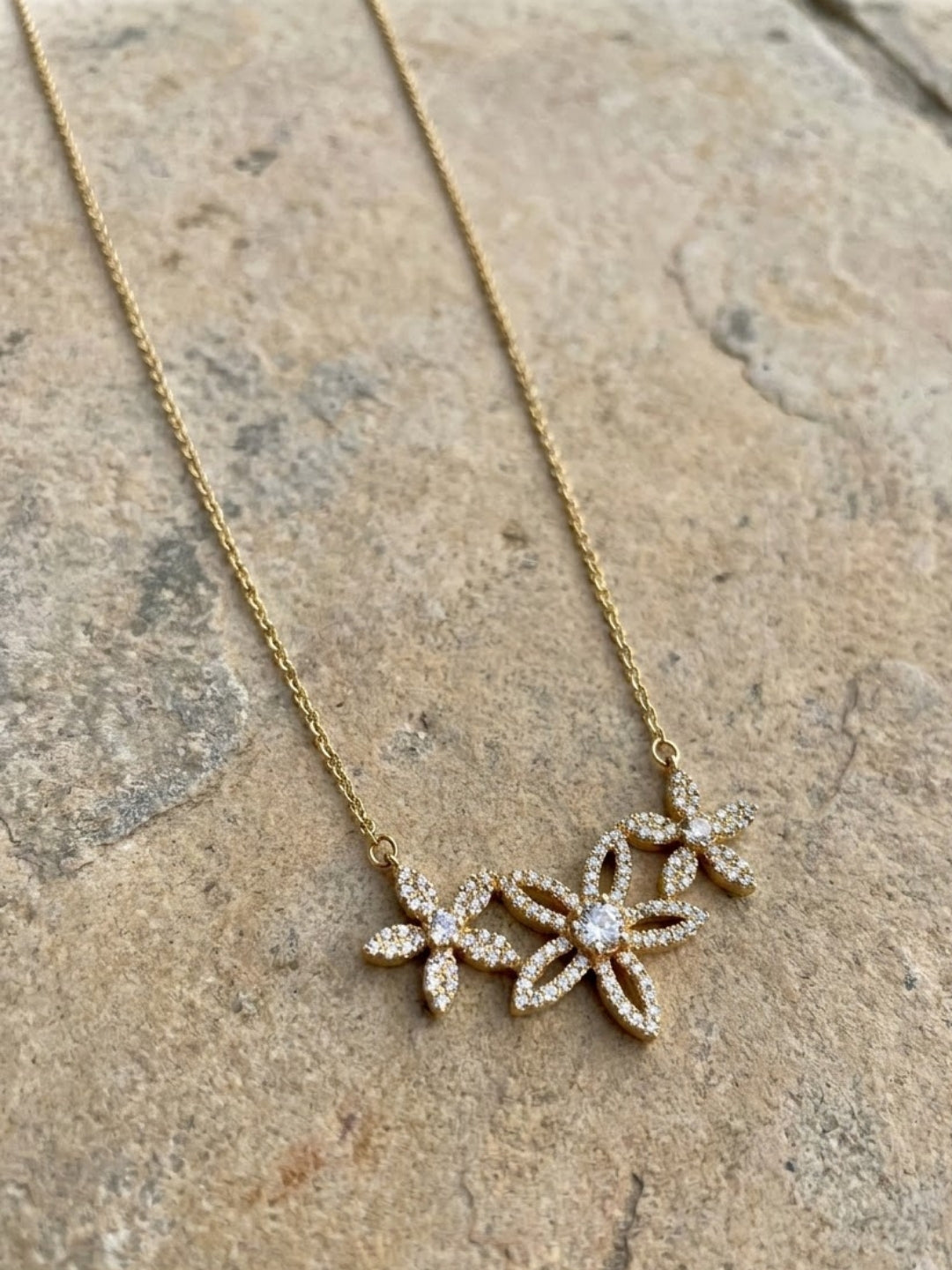 Triple Bloom Crystal Pendant Necklace