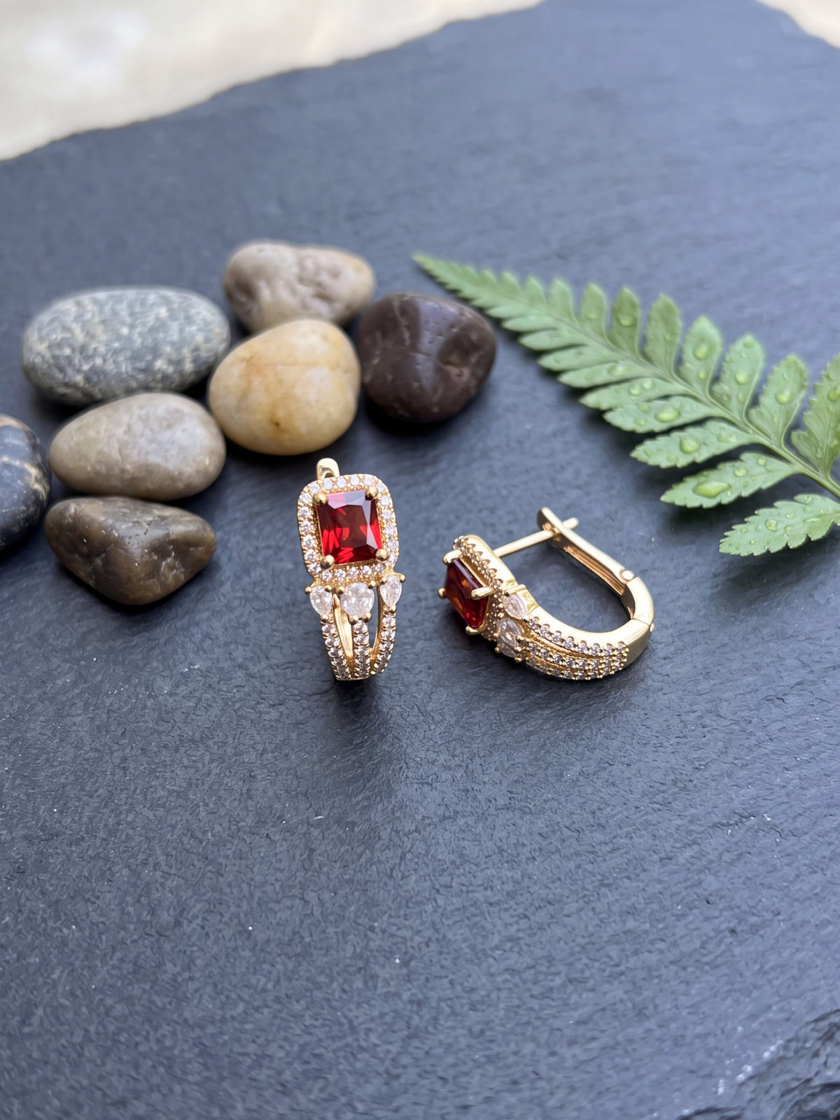 Red Crystal Double-Hoop Earrings