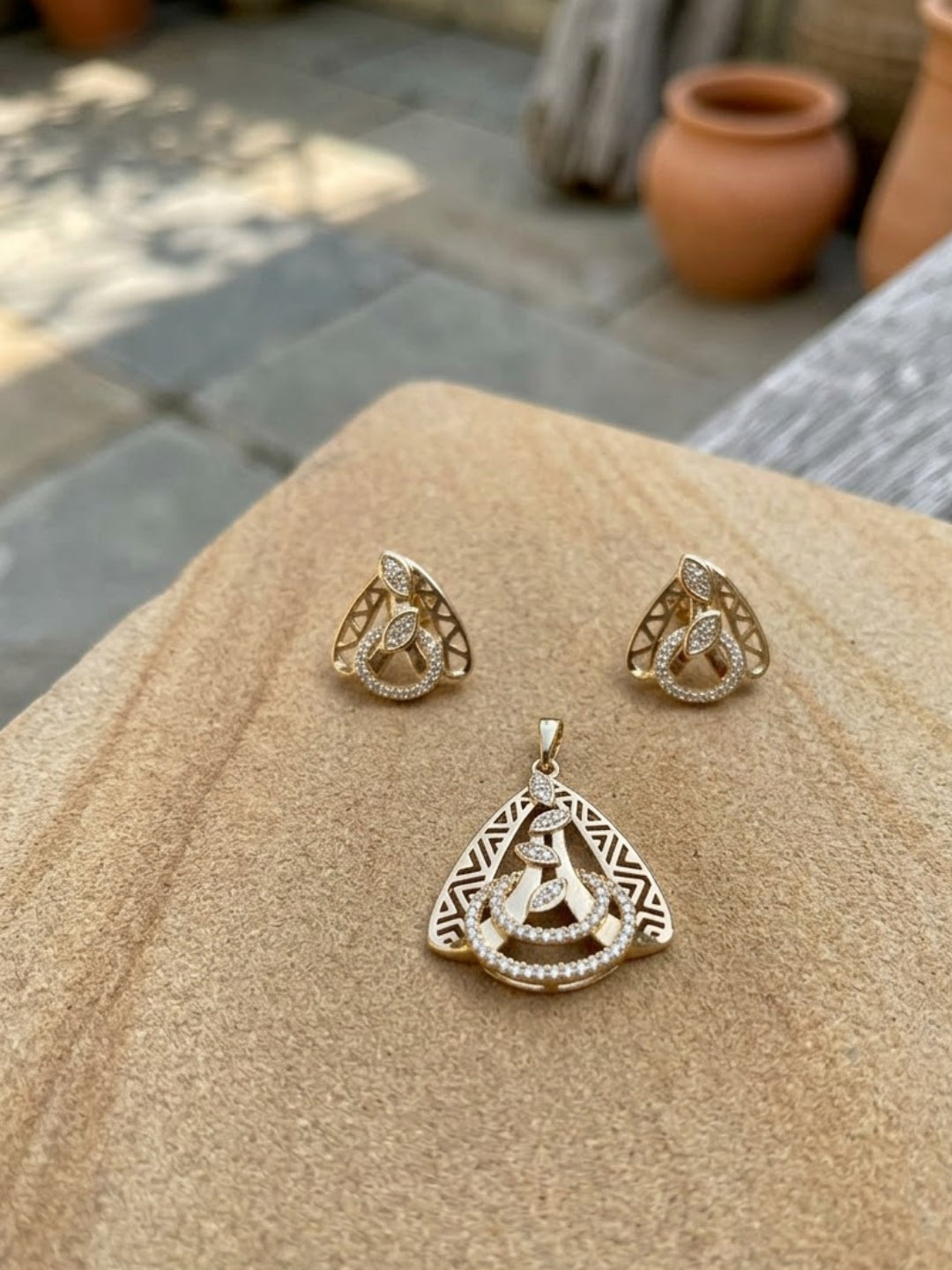 Roselle Geometric Triangle Pendant Set
