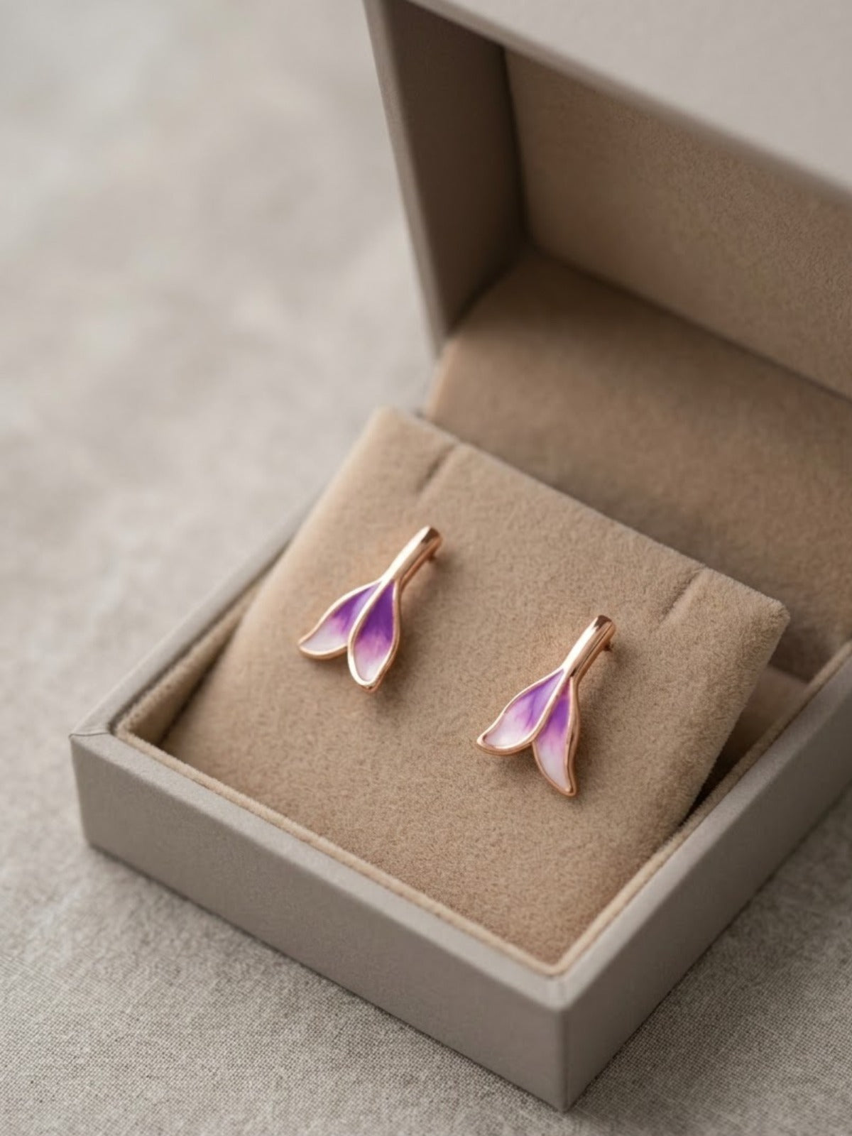 Violet Leaf Floral Hoop Earrings