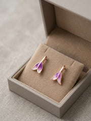 Violet Leaf Floral Hoop Earrings