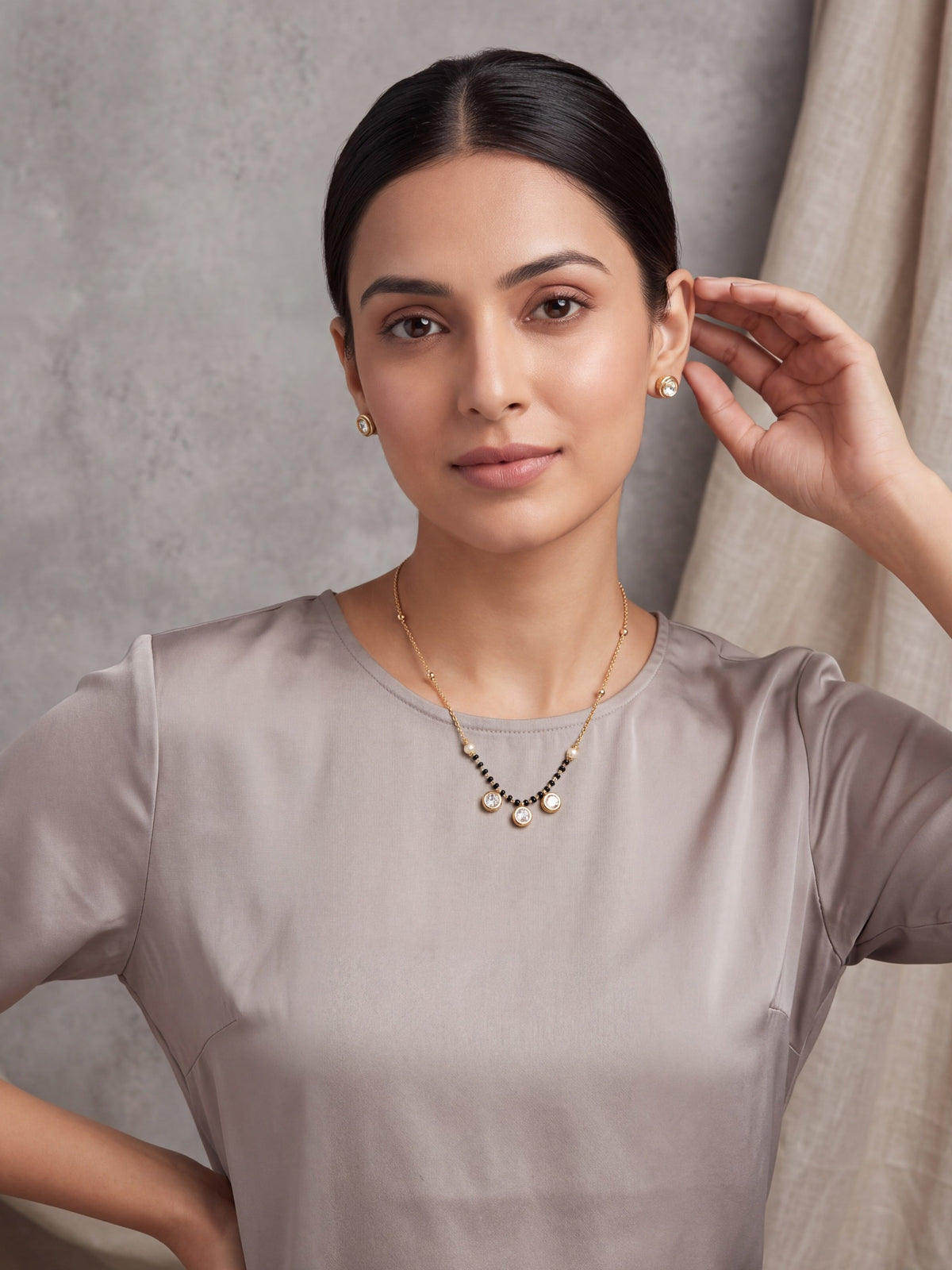 Noor Three-Stone Mangalsutra Set with Earrings