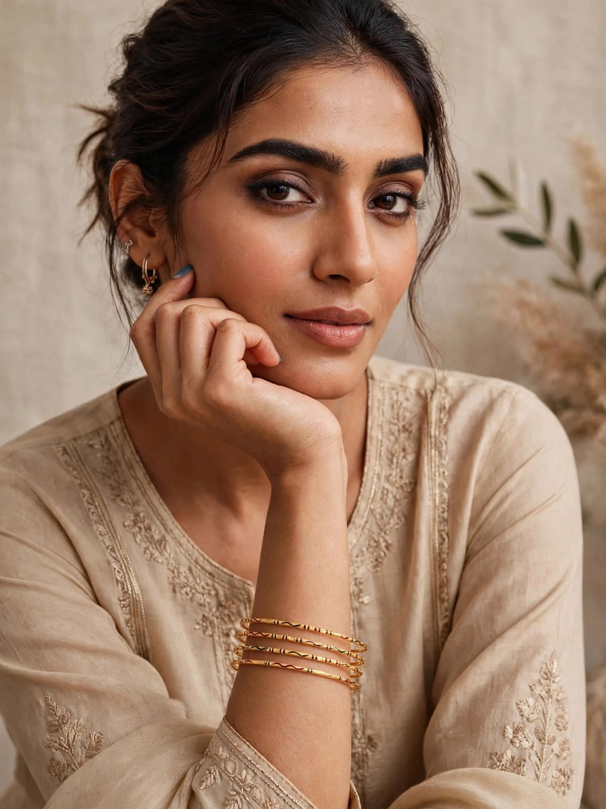 Kasturi Enamel Embossed Gold Bangle Set