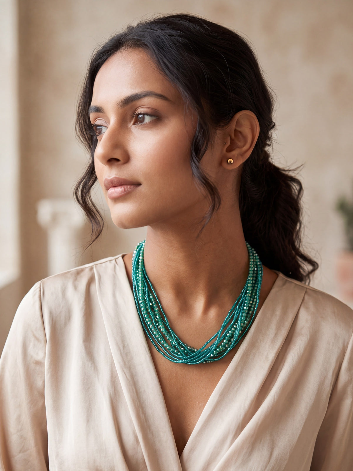 Sea Green Crystal Multi-Strand Magnetic Necklace