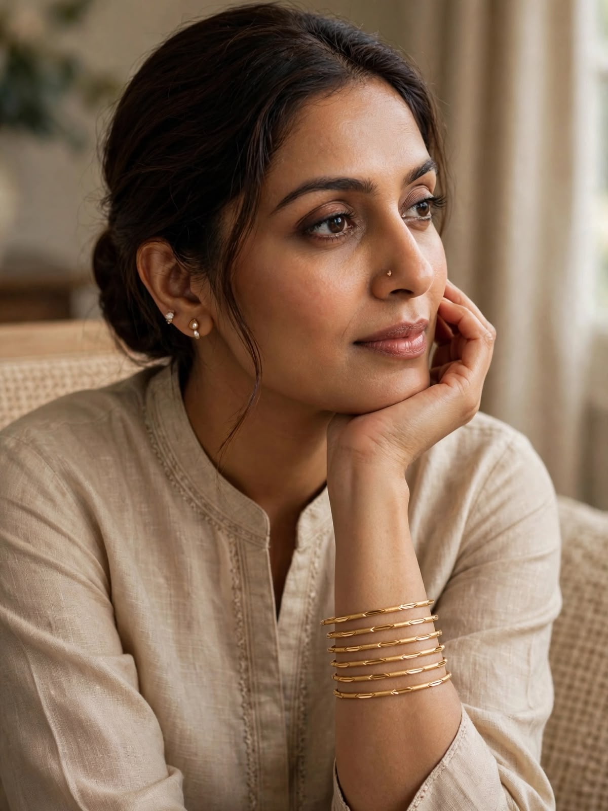 Radhika Leaf Textured Gold Bangle Set