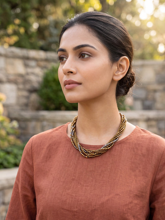 Brown Crystal Multi-Strand Magnetic Necklace