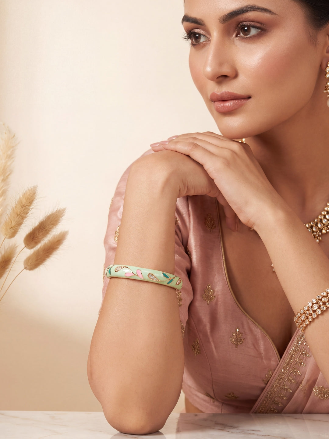 Lime Bloom Enamel Gold Bangle
