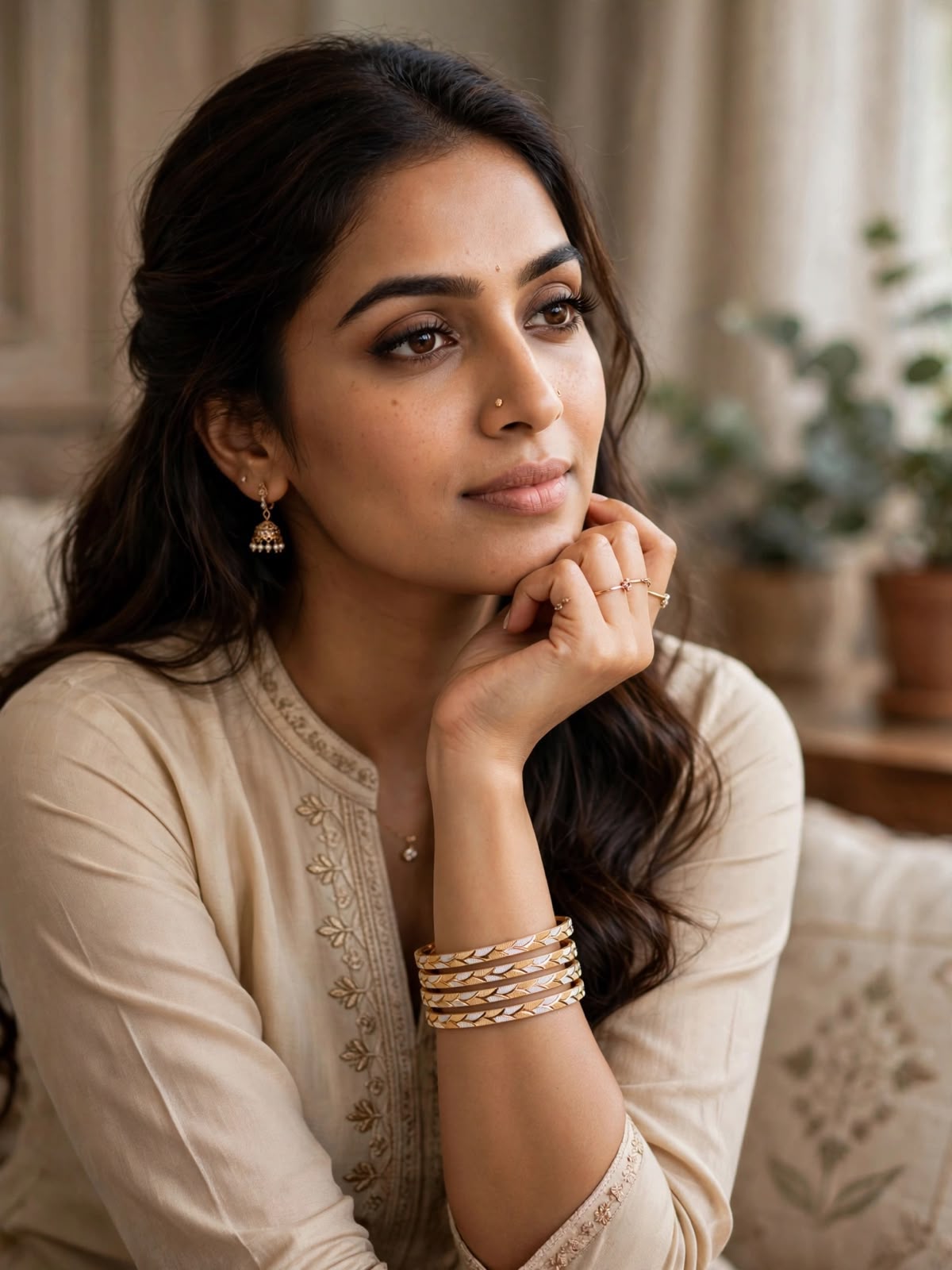 Vani Leaf Pattern Dual-Tone Bangle Set