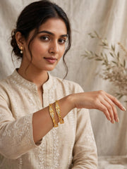 Parul Floral Dual-Tone Gold Bangle Set
