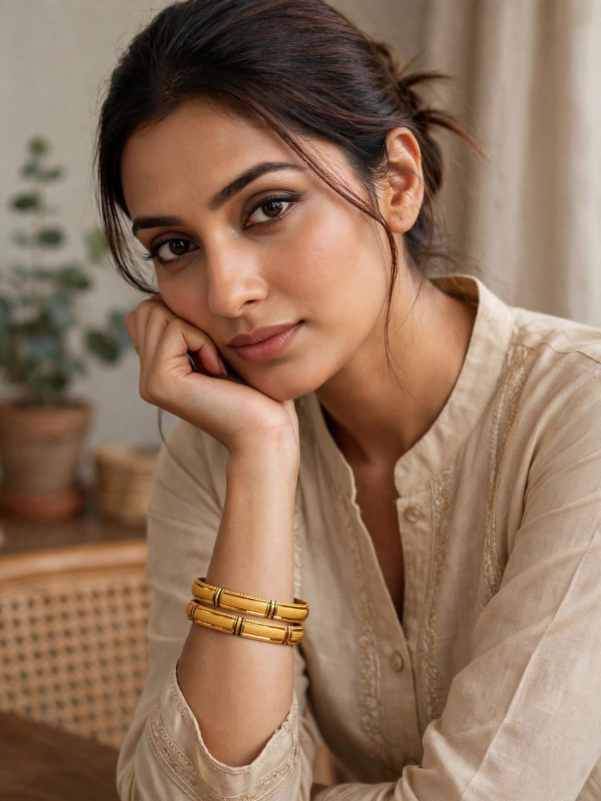 Jhilmil Green Accent Embossed Gold Bangle Set