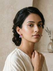 Violet Leaf Floral Hoop Earrings