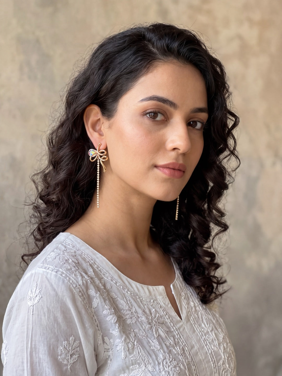 Fairy Ribbon Crystal Drop Earrings