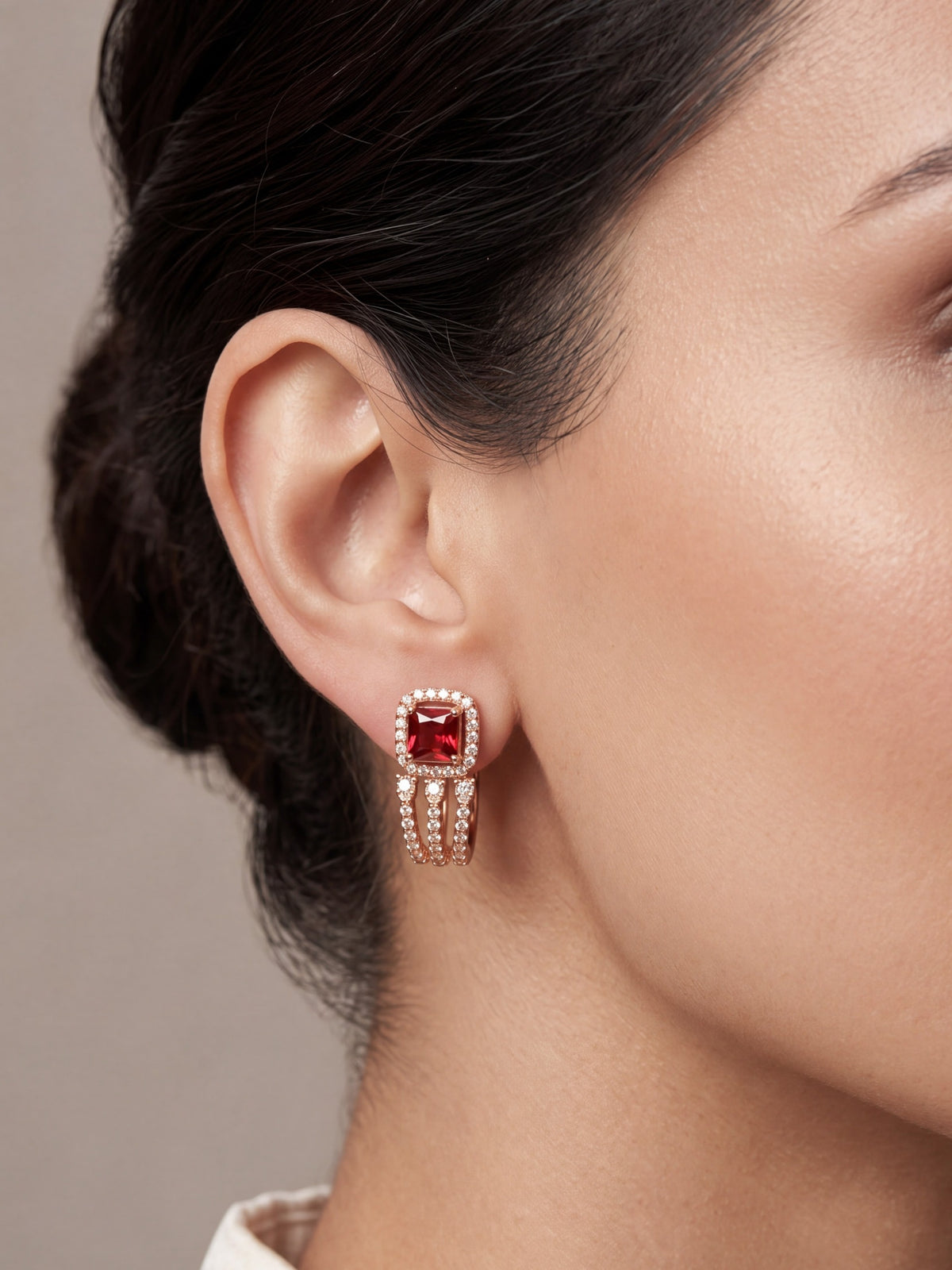 Red Crystal Double-Hoop Earrings