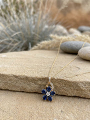 Sapphire Clover Bloom Pendant Necklace
