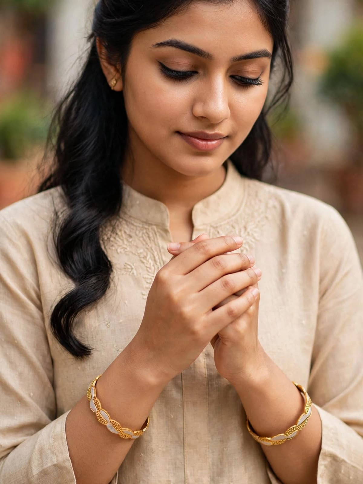 Mayuri Intertwined Wave Gold Bangle Set