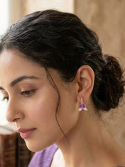 Violet Leaf Floral Hoop Earrings