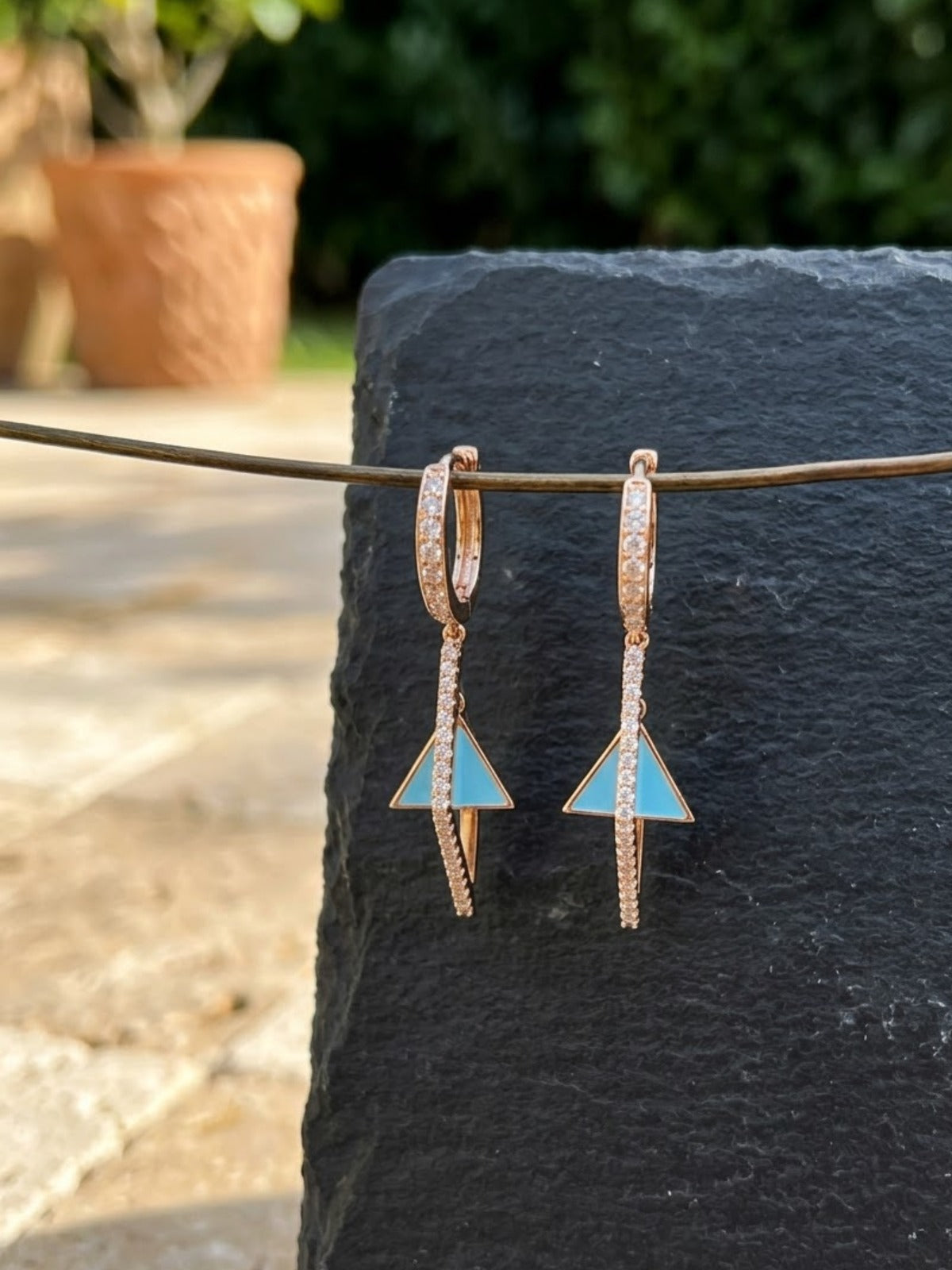 Triangle Drip Sky Blue Geometric Earrings